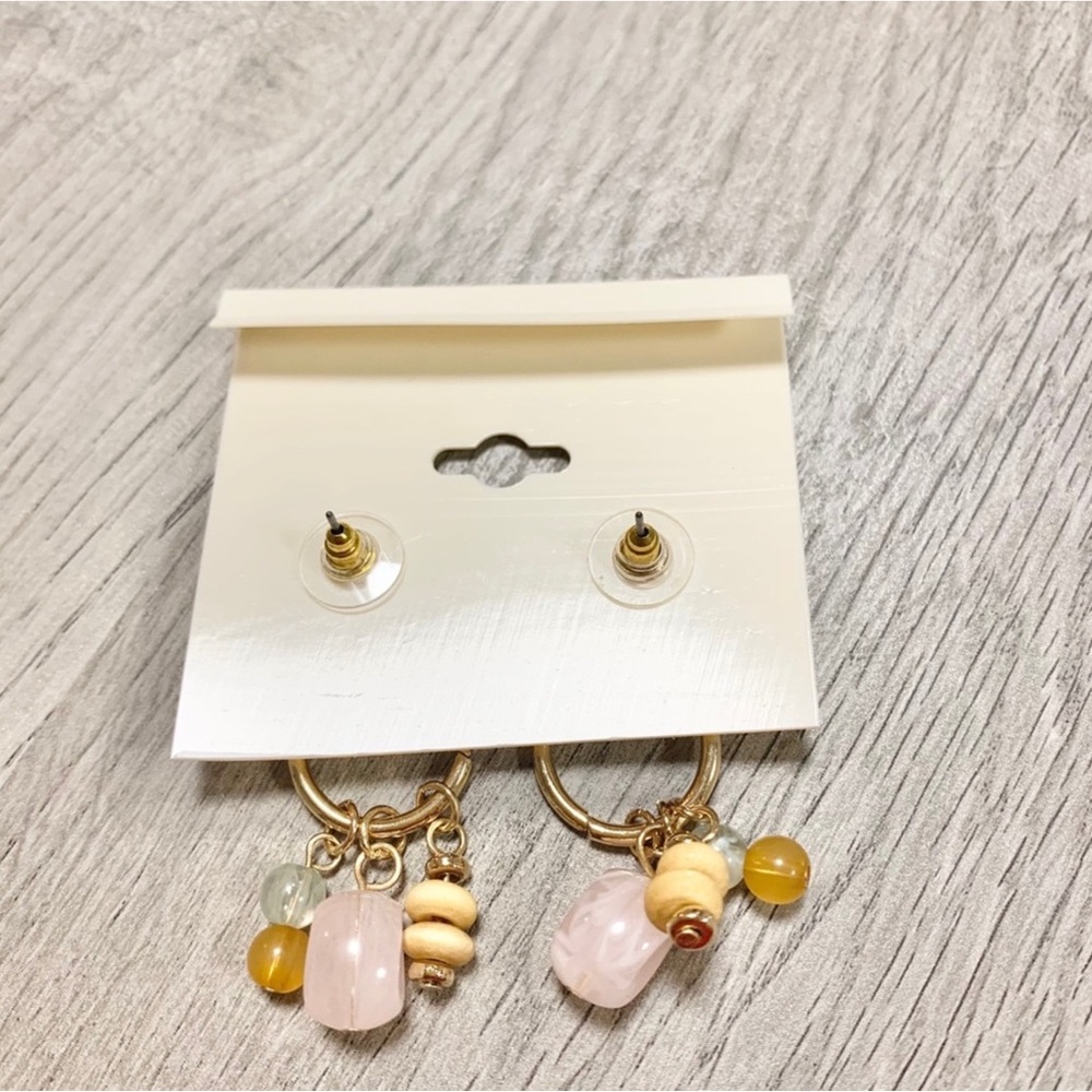 Carol Dauplaise hoop and stone cluster earrings, new, gold tone, stone, & beads - Picture 4 of 4